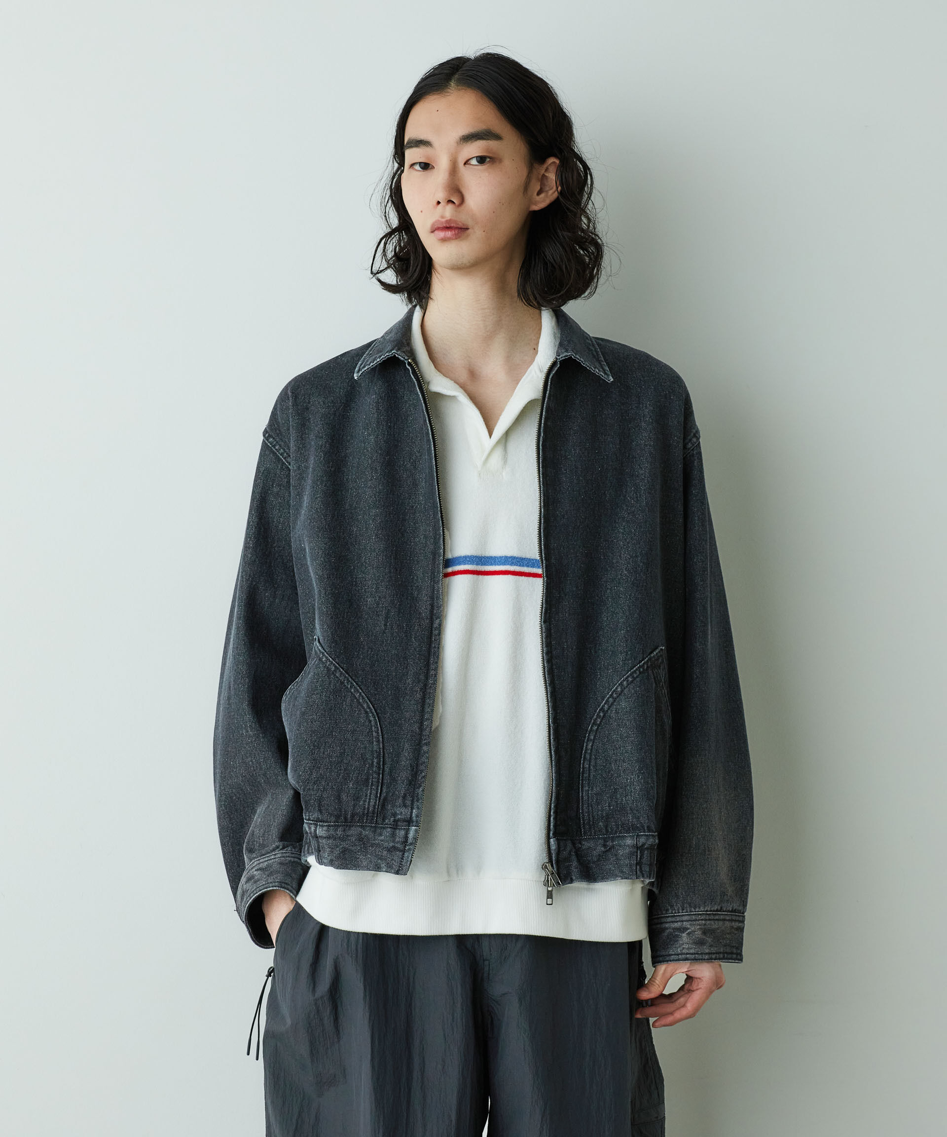 nano･universe「「HOTEL PALACE」オテルパラス 11.5ozバイオブリーチデニムブルゾン」|ブルゾン・スタジャン|ブラック