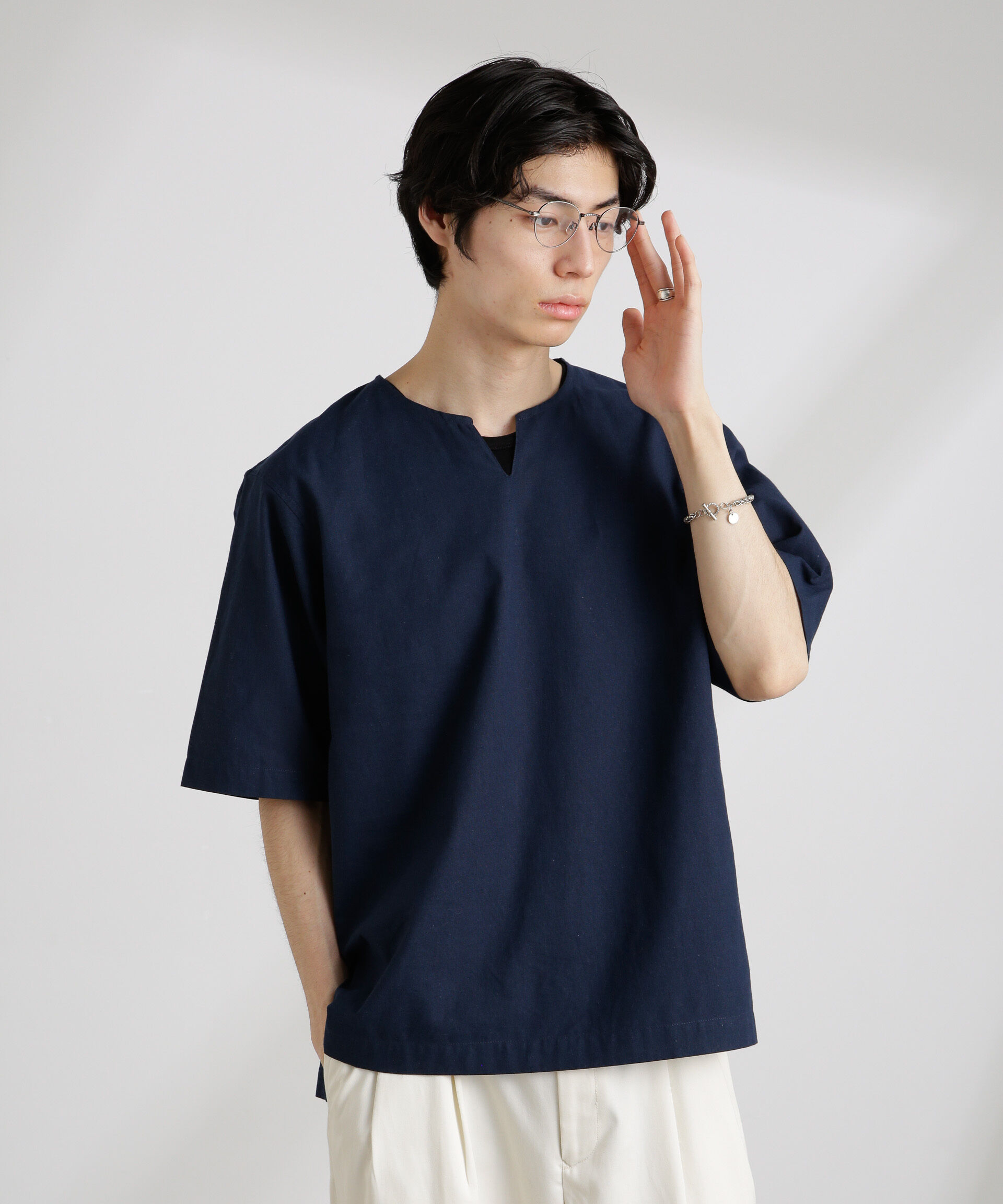 nano･universe「クールマックスリネン プルオーバーシャツ」|シャツ・ブラウス|ネイビー