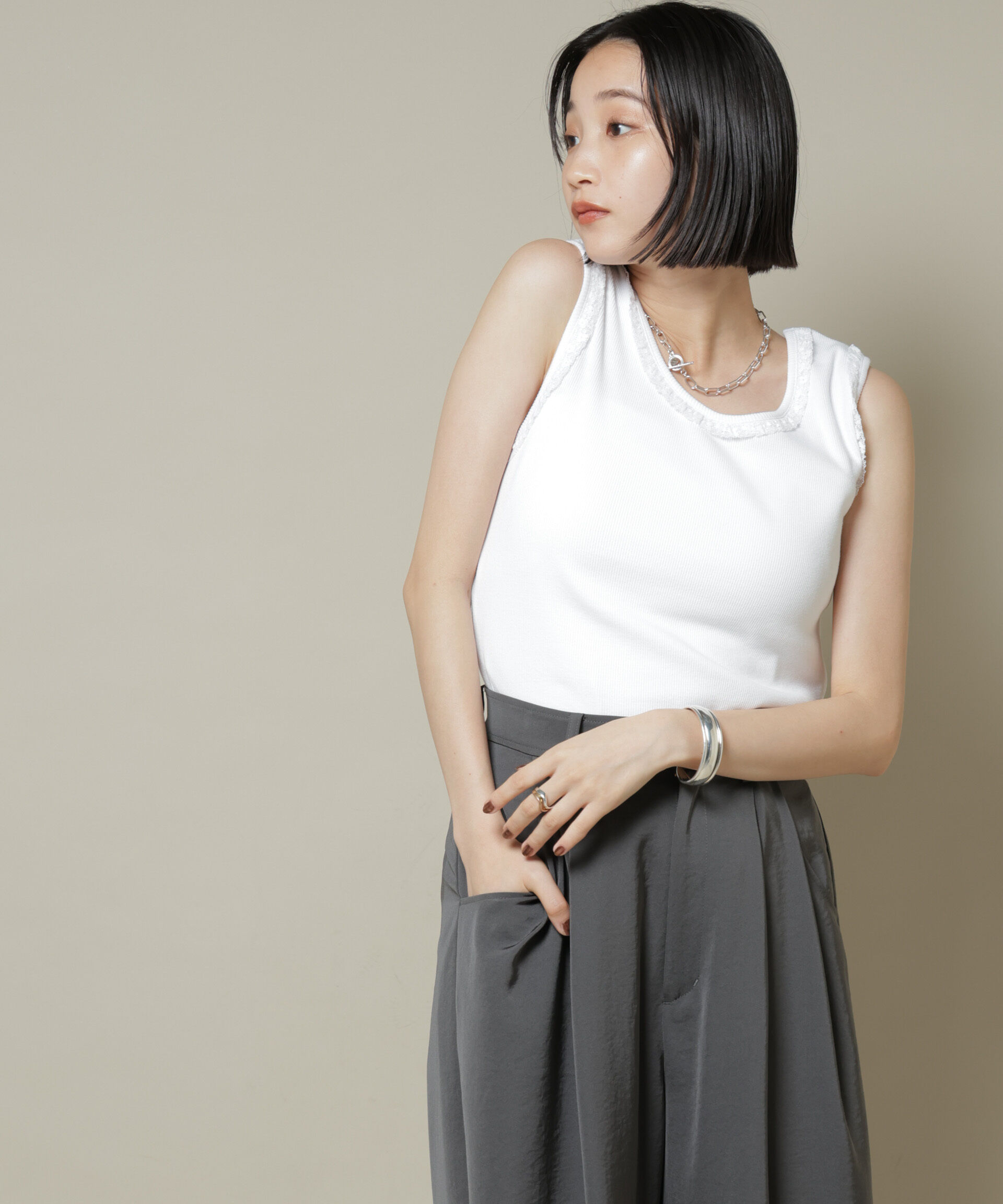 nano･universe「レーストリミングタンクトップ」|Tシャツ・カットソー|