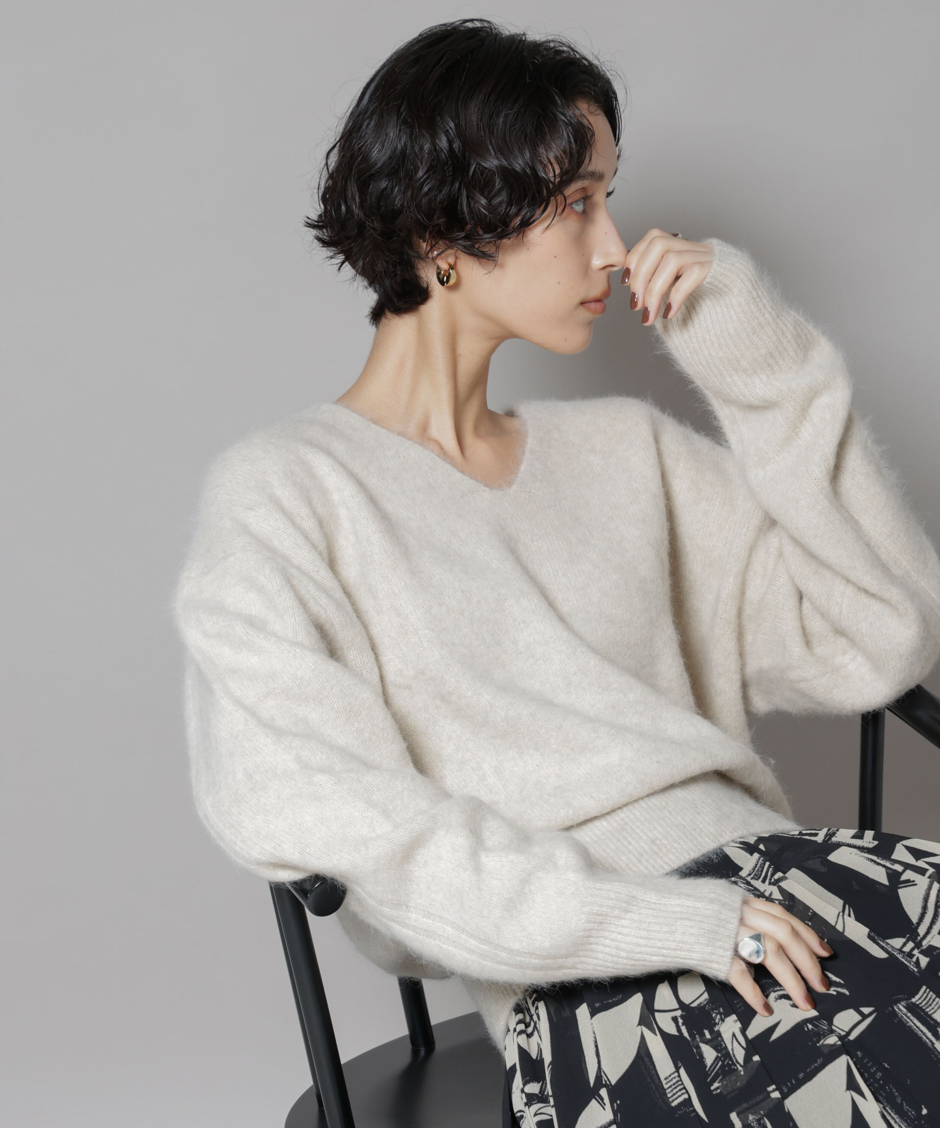 nano･universe「ウォッシャブルフォックスVネックニットプルオーバー」|ニット・セーター|アイボリー7