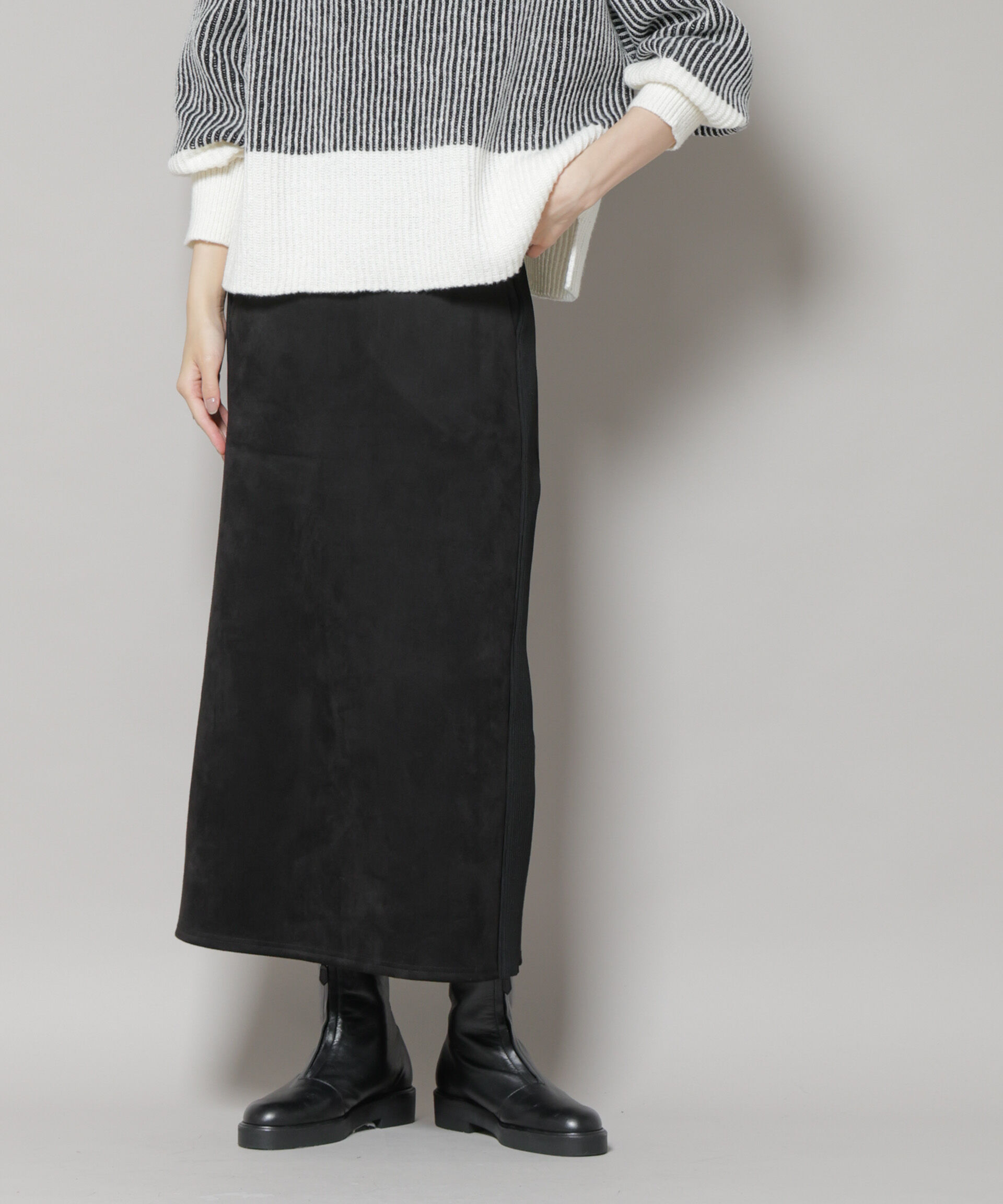 nano･universe「カットスエードサイドニットラインナロースカート(セットアップ可)」|スカート|