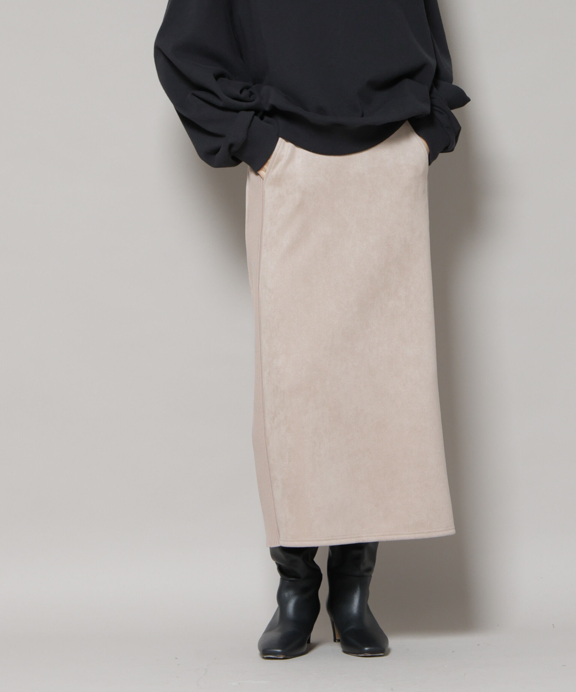 nano･universe「カットスエードサイドニットラインナロースカート(セットアップ可)」|スカート|