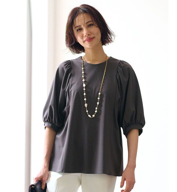 自由区「【洗える・XSサイズあり】ハイツイストポンチボリューム袖 カットソー」|Tシャツ・カットソー|グレー系