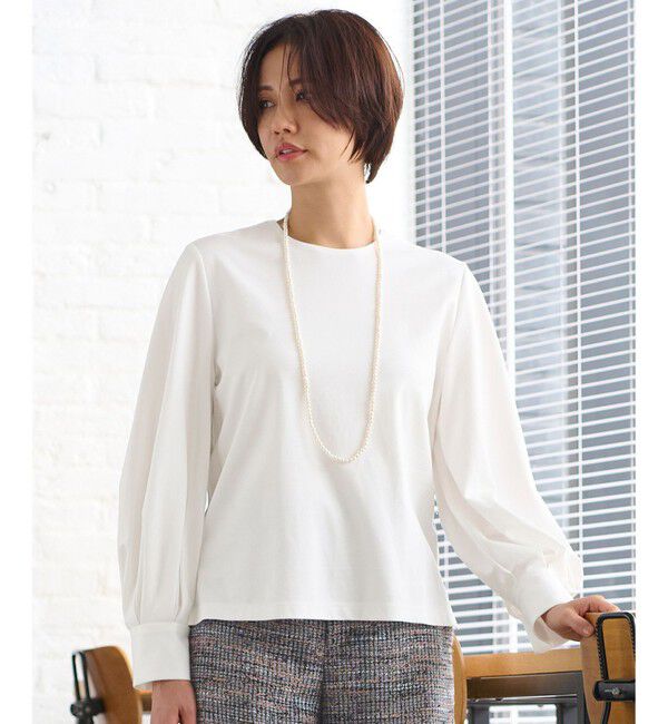 自由区「【洗える】ハイカウントパフスリーブ カットソー」|Tシャツ・カットソー|アイボリー系