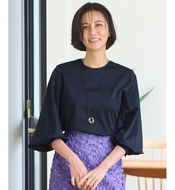 自由区「【洗える】ハイカウントパフスリーブ カットソー」|Tシャツ・カットソー|ネイビー系