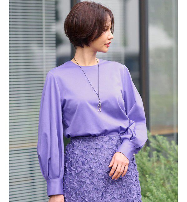 自由区「【洗える】ハイカウントパフスリーブ カットソー」|Tシャツ・カットソー|パープル系