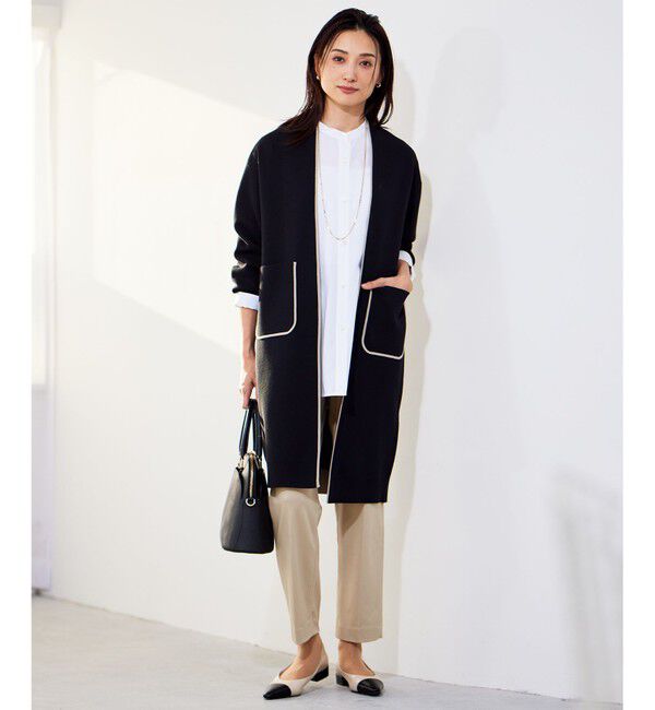自由区「【洗える】ドライコットンハイゲージニット アウター」|カーディガン|ﾌﾞﾗｯｸ&times;ﾍ