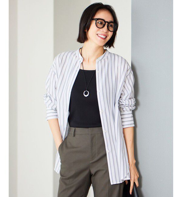 自由区「【洗える】SOMELOSテンセルバンドカラー シャツ」|シャツ・ブラウス|オフ&times;スレート