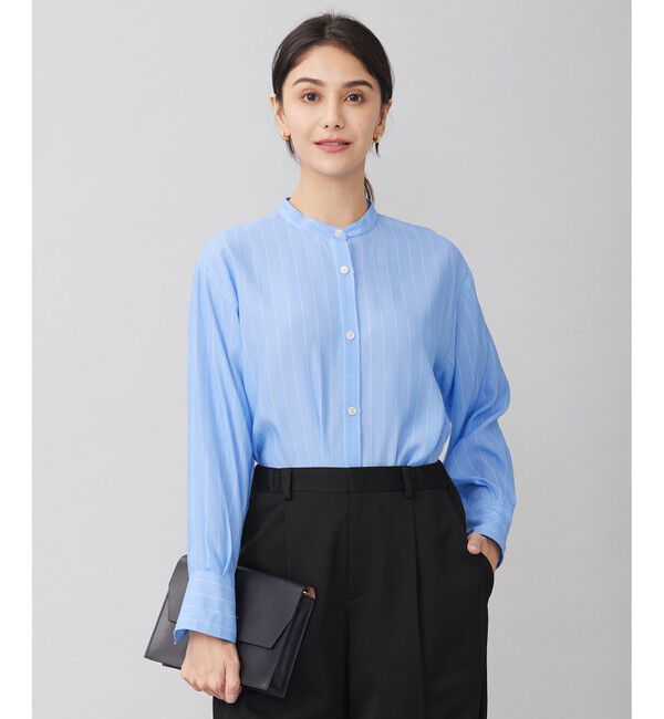 自由区「【洗える】SOMELOSテンセルバンドカラー シャツ」|シャツ・ブラウス|サックス&times;オフ