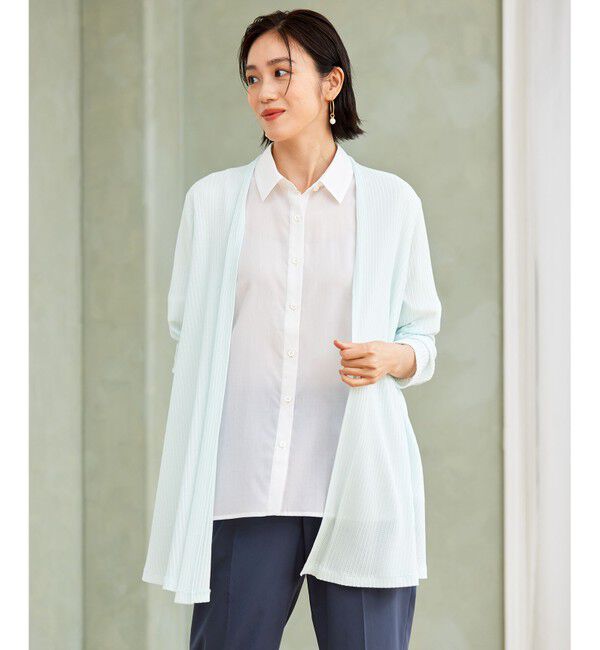 自由区「【アンサンブル対応・洗える】ハンディ カーディガン ロング丈」|カーディガン|サックス