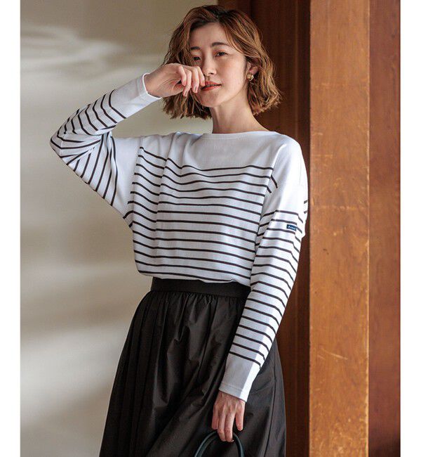 23区「【洗える】Armor-lux クロップドボーダー カットソー」|Tシャツ・カットソー|オフ&times;ブラウン