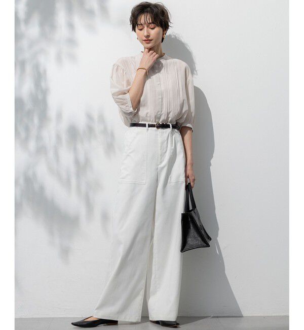 23区「【接触冷感/速乾性/洗える】エアリーブライトローン タック ブラウス」|シャツ・ブラウス|