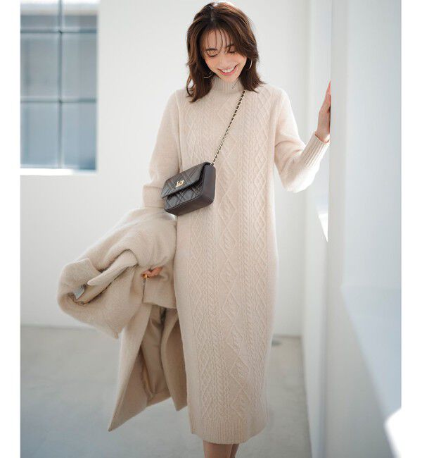 ANY SIS「【洗える】ハイネックケーブルニット ワンピース」|ワンピース|オートミール
