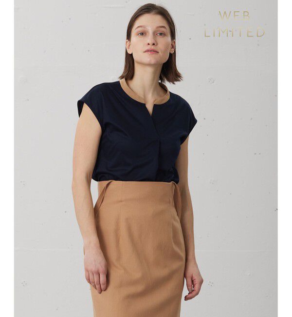 BEIGE,「【WEB限定】AUBIN / バイカラートップス」|Tシャツ・カットソー|Navy &times; Camel
