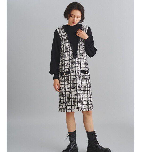  「ツイードレイヤードニットワンピース」|ワンピース|