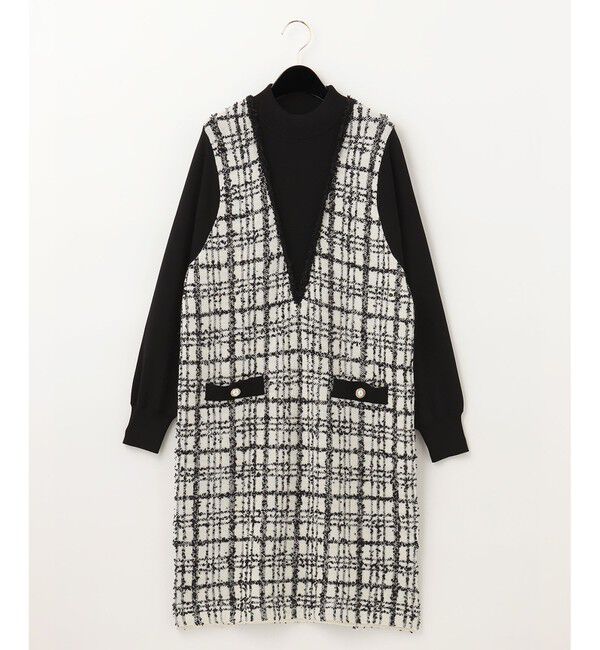  「ツイードレイヤードニットワンピース」|ワンピース|