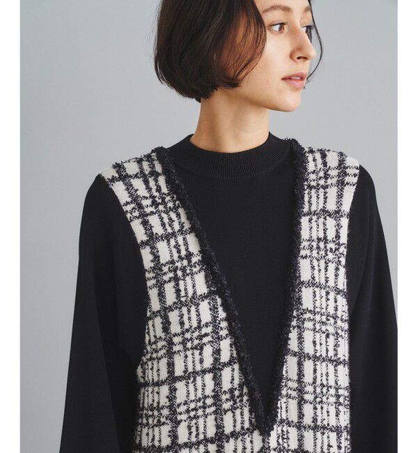  「ツイードレイヤードニットワンピース」|ワンピース|