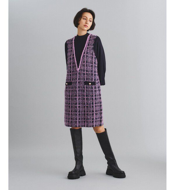  「ツイードレイヤードニットワンピース」|ワンピース|