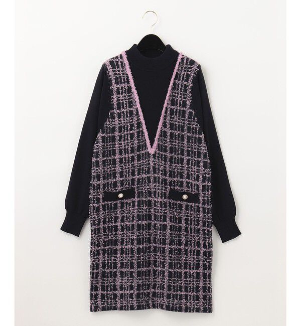  「ツイードレイヤードニットワンピース」|ワンピース|