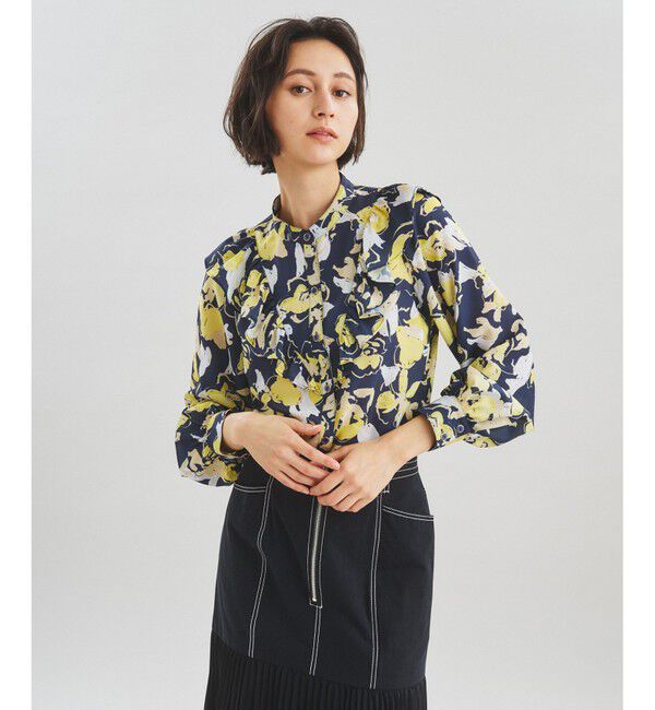  「ペイントフラワーブラウス」|シャツ・ブラウス|ネイビー