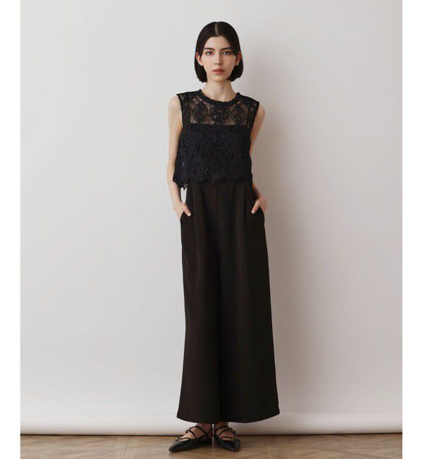 GRACE CONTINENTAL「レースコンビサロペット」|オールインワン|ブラック