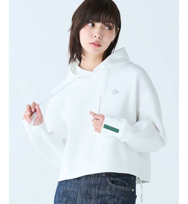 LACOSTE「ワイド＆クロップドフードスウェットパーカー / フーディー」|パーカー|ホワイト