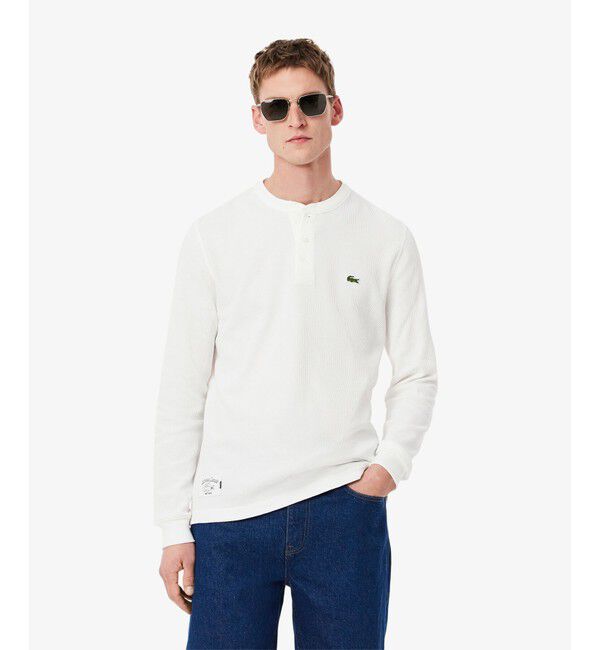 LACOSTE「ワッフルニット ヘンリーネック長袖Tシャツ」|Tシャツ・カットソー|ホワイト