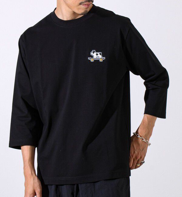 GLOSTER「【GLOSTER/グロスター】デジブル 七分袖Tシャツ ドット刺繍」|Tシャツ・カットソー|