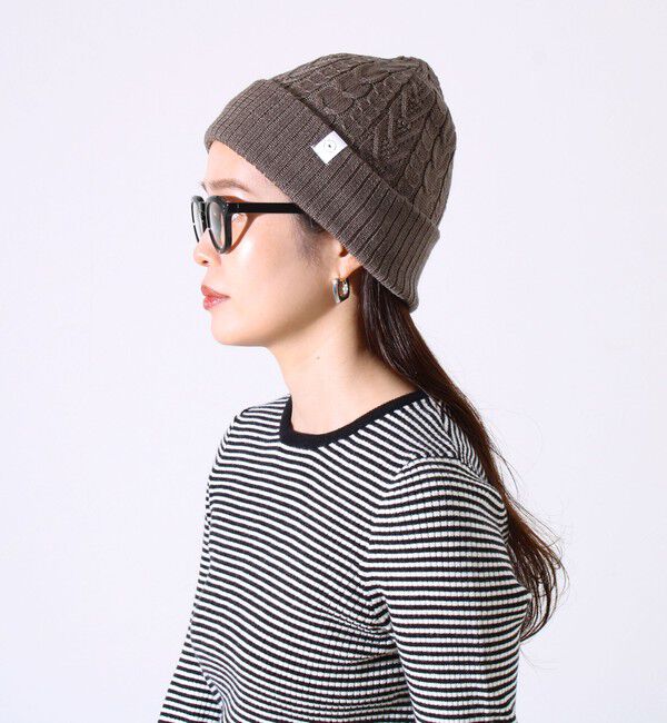 GLOSTER「【リバーシブル仕様】【UNISEX】halo commodity 別注 ストラタスケーブルワッチ」|ニット帽|アッシュブラウン