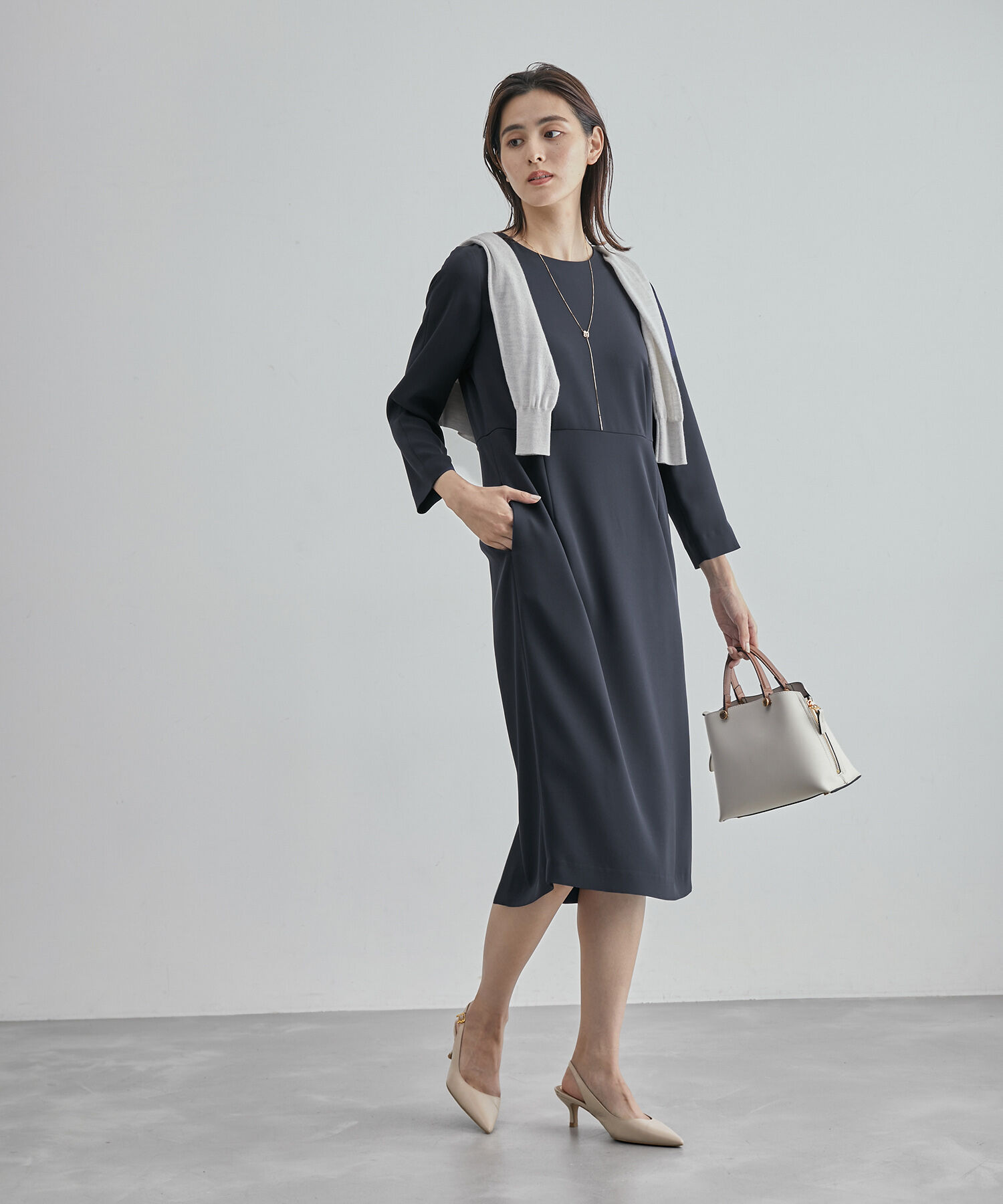 ROPE「ジョーゼットウエストタックワンピース/セットアップ対応・セレモニー対応」|ワンピース|