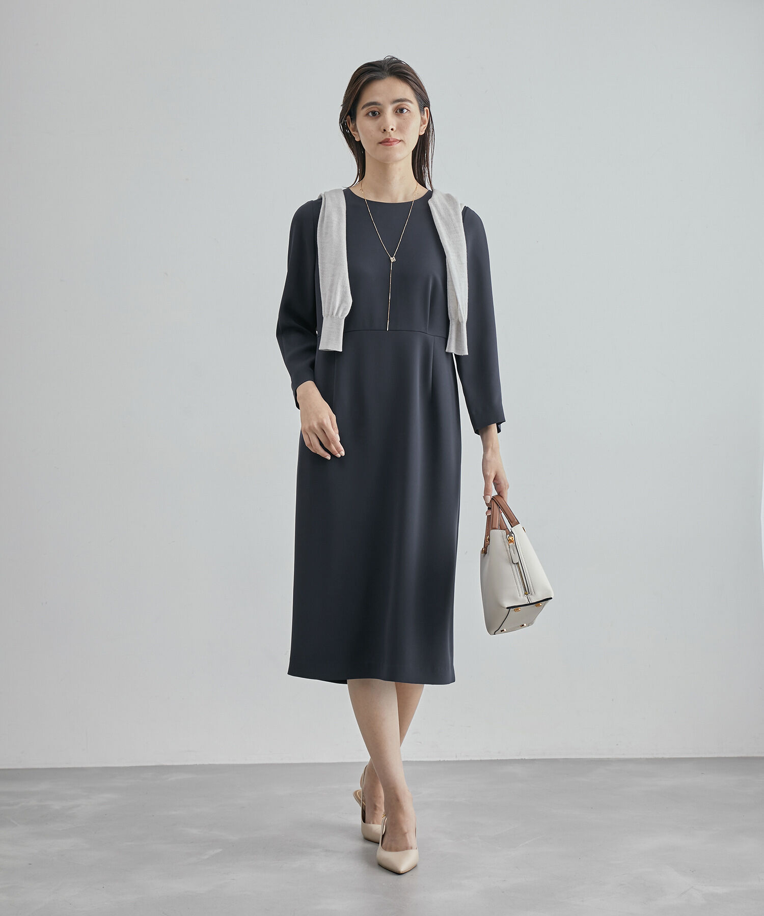 ROPE「ジョーゼットウエストタックワンピース/セットアップ対応・セレモニー対応」|ワンピース|