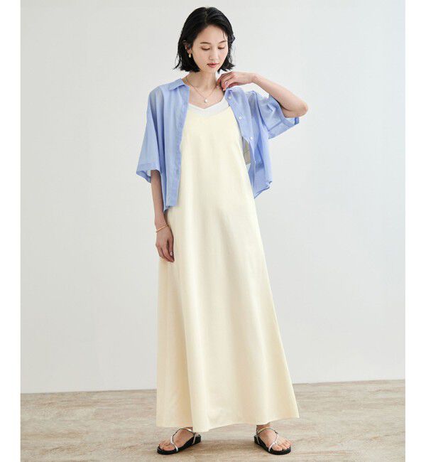 ROPE「【洗える】シャイニーサテンキャミワンピース」|ドレス|オフホワイト(15)