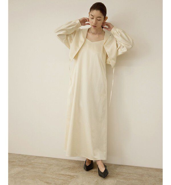 ROPE「【洗える】シャイニーサテンキャミワンピース」|ドレス|
