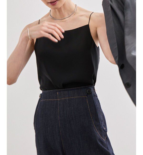 ROPE「【洗える】カップ付きサテンジャージーキャミソール」|キャミソール|ブラック(01)