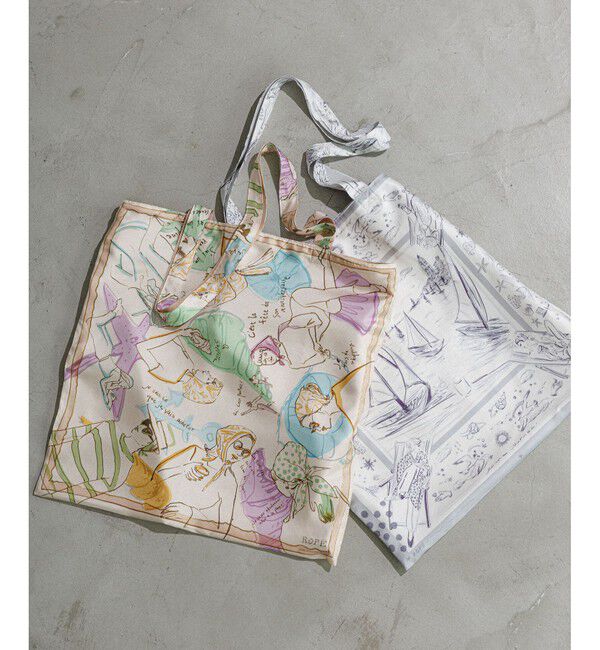 ROPE「【YUKO SAEKI for ROPE&rsquo;・コラボ】スカーフ柄プリント シルクトートバッグ【A4対応】」|トートバッグ|