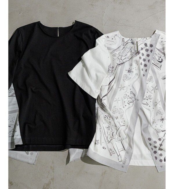 ROPE「【洗える】【YUKO SAEKI for ROPE'・コラボ】スカーフ柄プリント Aラインカットソー」|Tシャツ・カットソー|