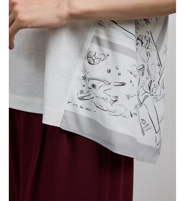 ROPE「【洗える】【YUKO SAEKI for ROPE'・コラボ】スカーフ柄プリント Aラインカットソー」|Tシャツ・カットソー|