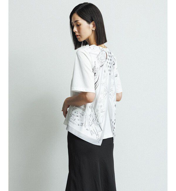 ROPE「【洗える】【YUKO SAEKI for ROPE'・コラボ】スカーフ柄プリント Aラインカットソー」|Tシャツ・カットソー|