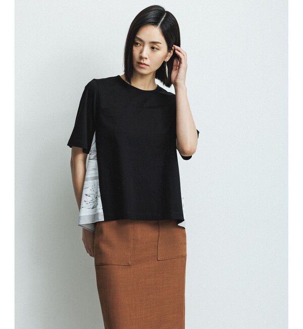 ROPE「【洗える】【YUKO SAEKI for ROPE'・コラボ】スカーフ柄プリント Aラインカットソー」|Tシャツ・カットソー|