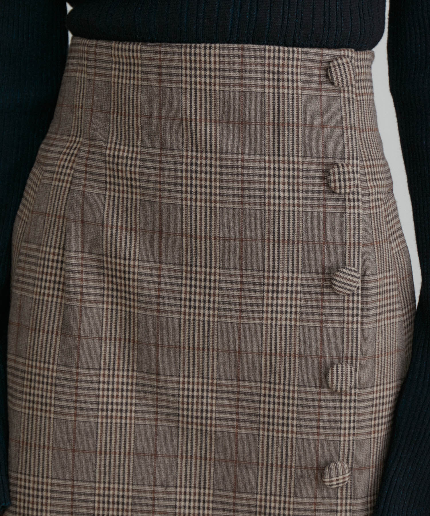 VIS「【洗える】くるみボタンチェックタイトスカート」|スカート|