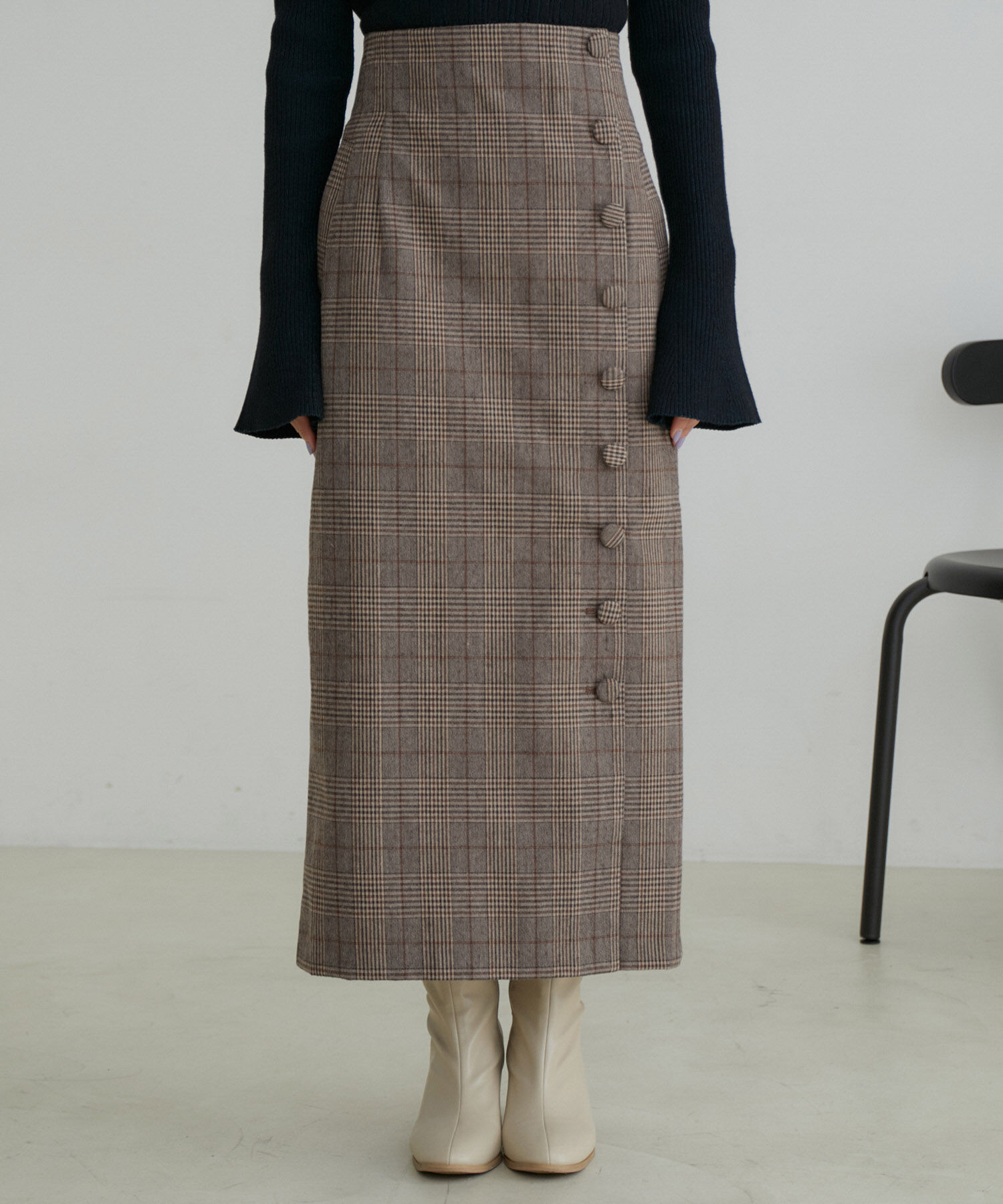 VIS「【洗える】くるみボタンチェックタイトスカート」|スカート|