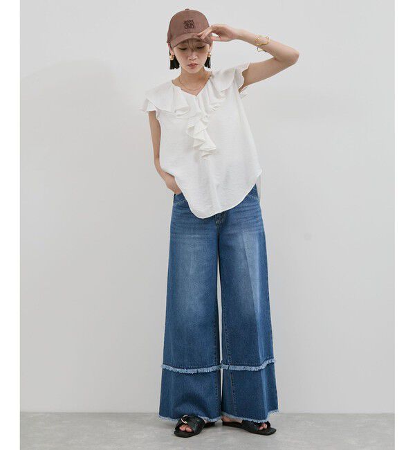 VIS「【WEB限定】ラッフルフリルフレンチスリーブブラウス」|シャツ・ブラウス|