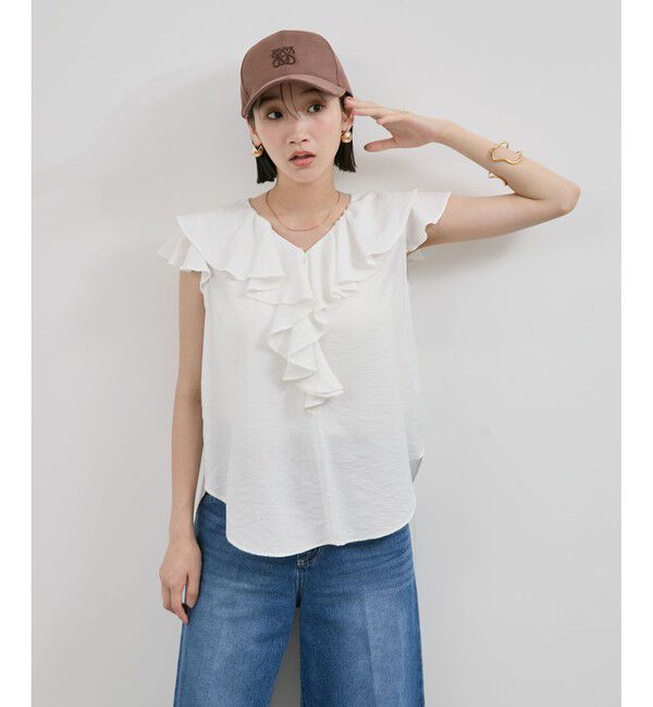 VIS「【WEB限定】ラッフルフリルフレンチスリーブブラウス」|シャツ・ブラウス|