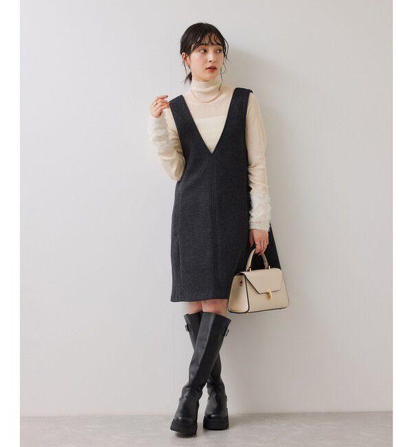 VIS「シャギーVネックミニ丈ジャンパースカート」|ワンピース|
