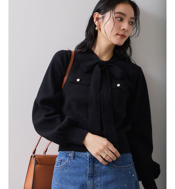 VIS「ニットリボン付きプルオーバー」|ニット・セーター|ブラック(01)