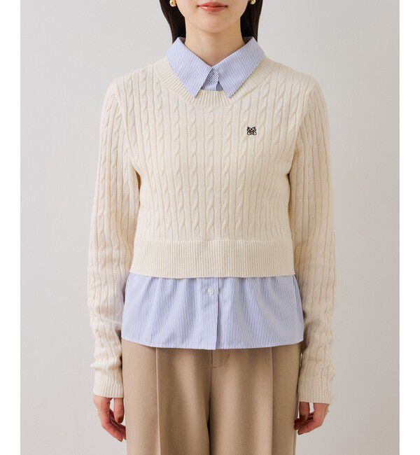 VIS「【美得】ハイゲージケーブシャツドッキングプルオーバー」|ニット・セーター|