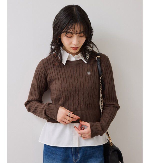 VIS「【美得】ハイゲージケーブシャツドッキングプルオーバー」|ニット・セーター|