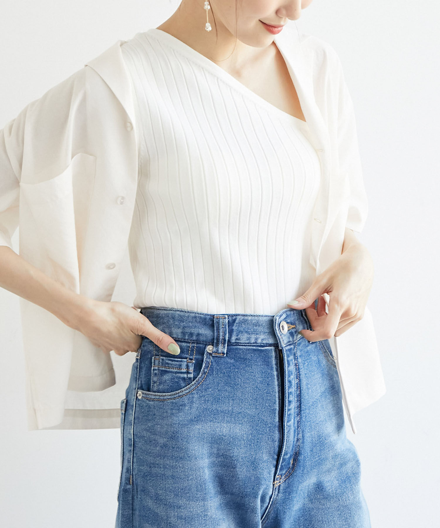 Rope&rsquo;Picnic「ワンショルカップ付インナー」|タンクトップ|オフホワイト(15)