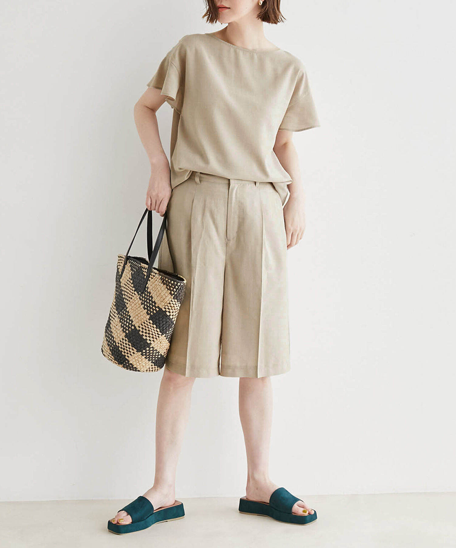 Rope&rsquo;Picnic「セットアップ対応/麻調シアーハーフタックパンツ」|その他|