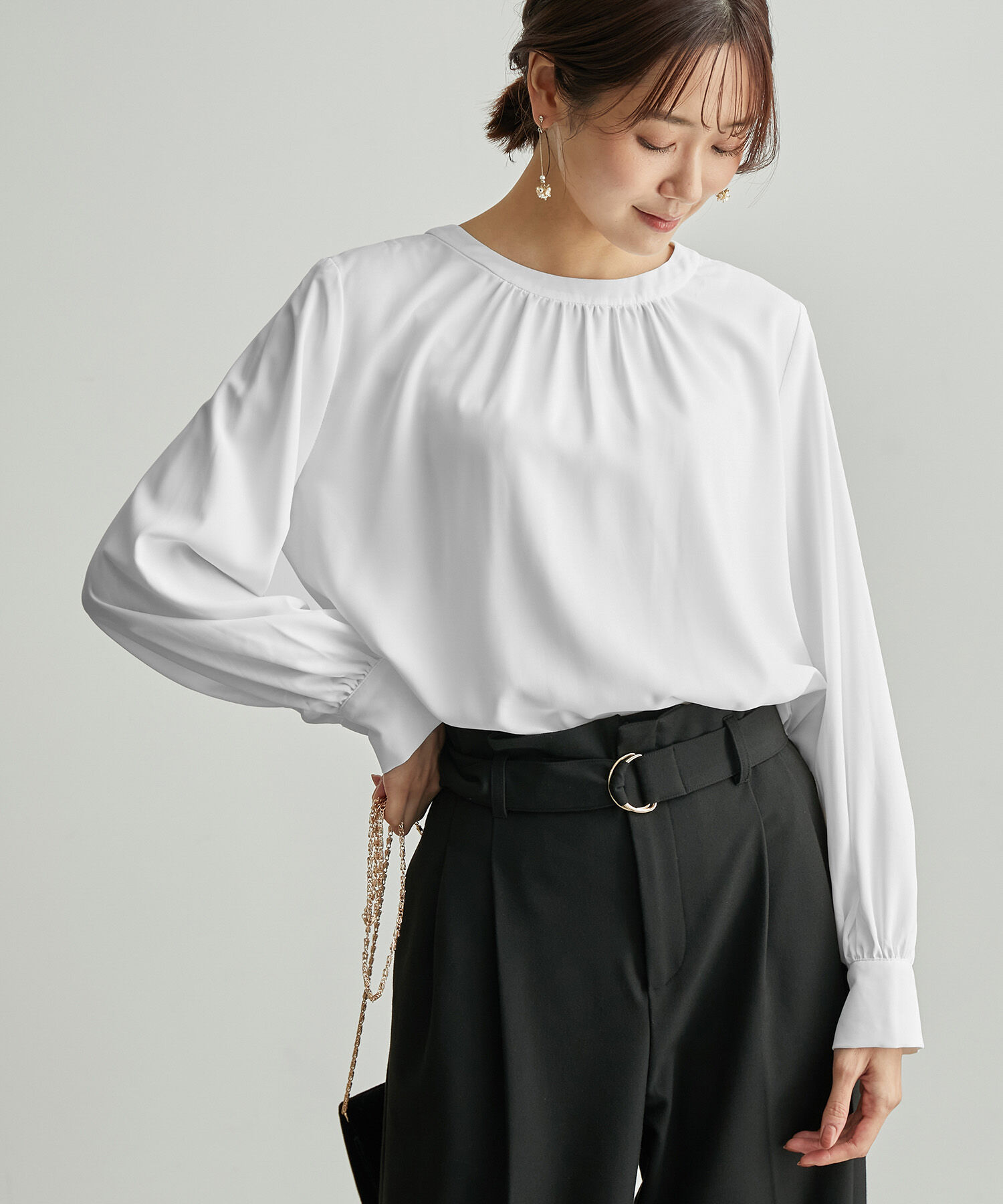 Rope&rsquo;Picnic「2WAY/とろみ合繊ギャザーブラウス」|シャツ・ブラウス|